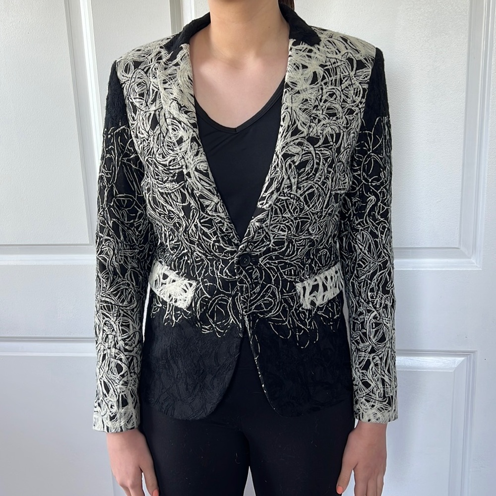 Sample Unique Threaded Black White Wool Blend Bla… - image 1